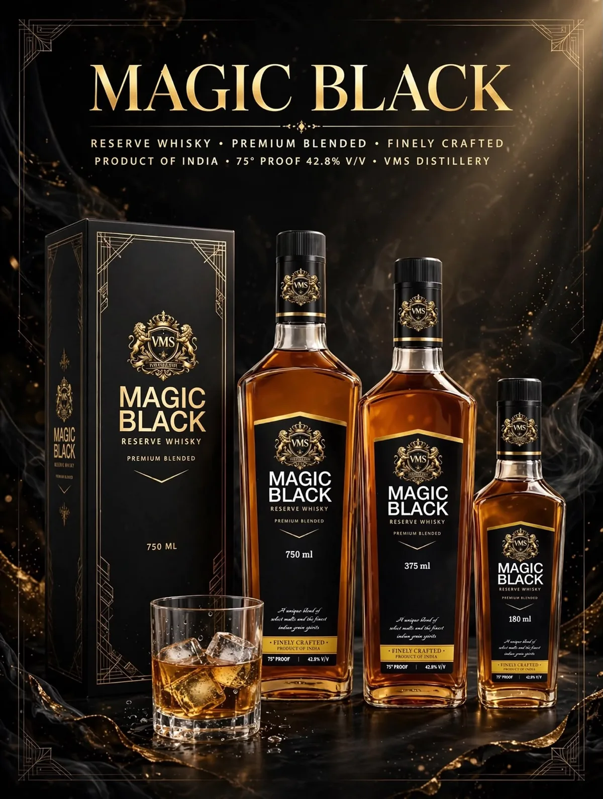 Magic Black Reserve Whisky bottle and packaging