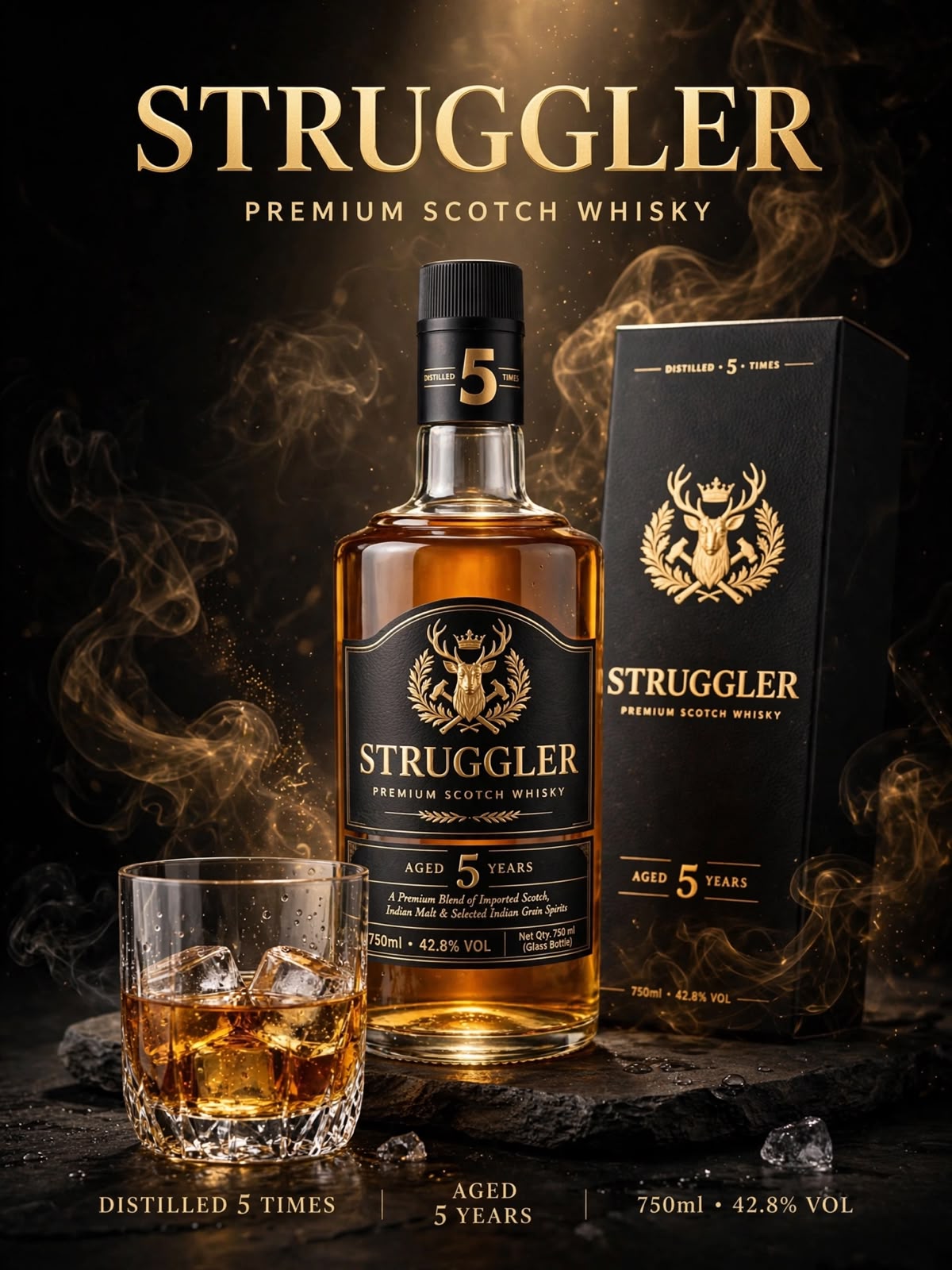 Struggler Premium Scotch Whisky bottle and box presentation