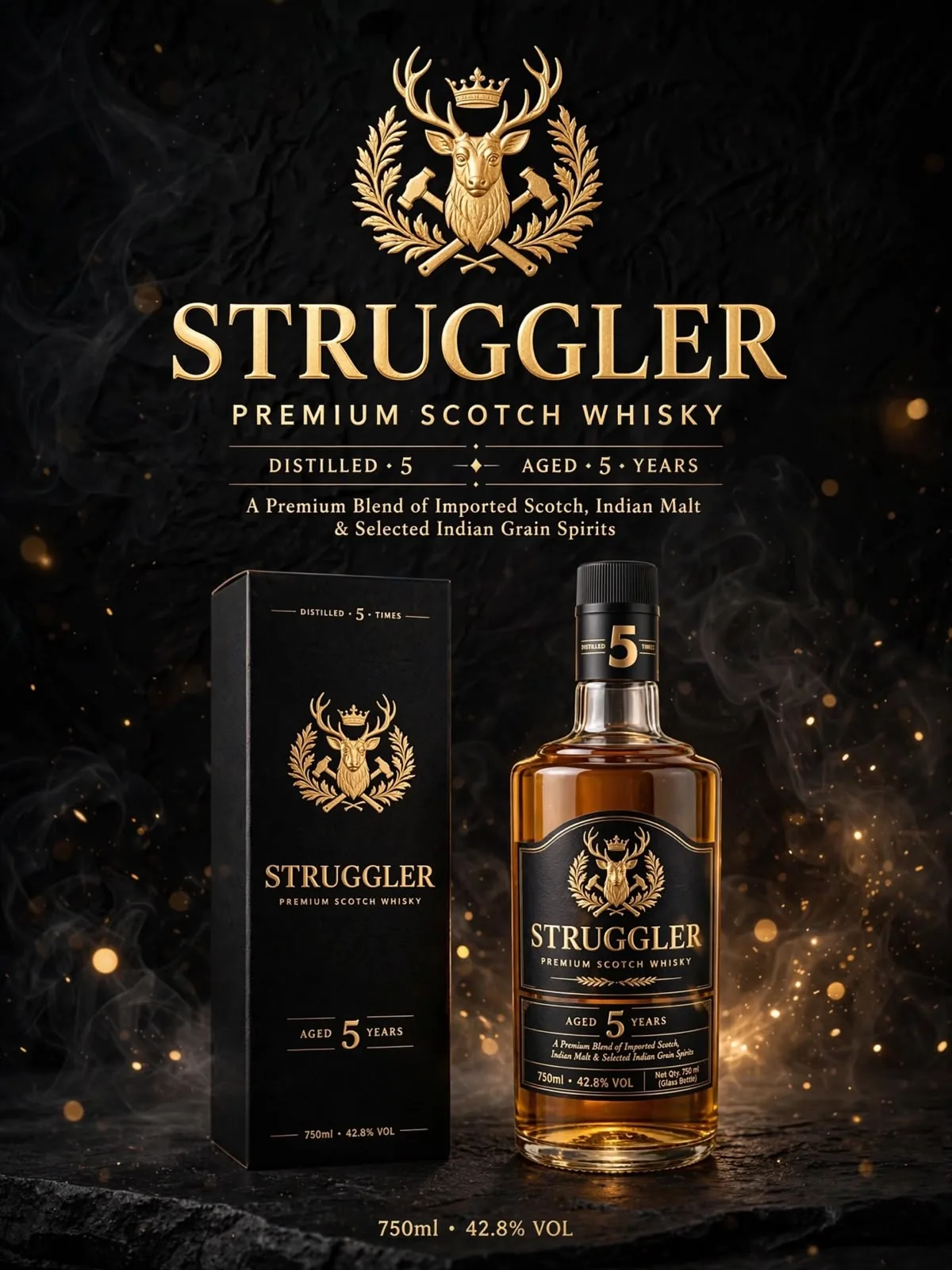 Struggler Premium Scotch Whisky bottle and box packaging